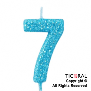 VELA NUMERAL CHICO 5.5 CM CON GIBRE CELESTE NUMERO 7 x 1